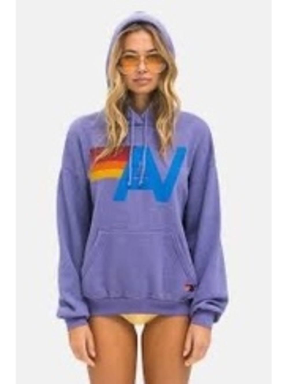 Aviator Nation Rainbow Logo Hoodie Lavender Purple Unisex Pullover Size S